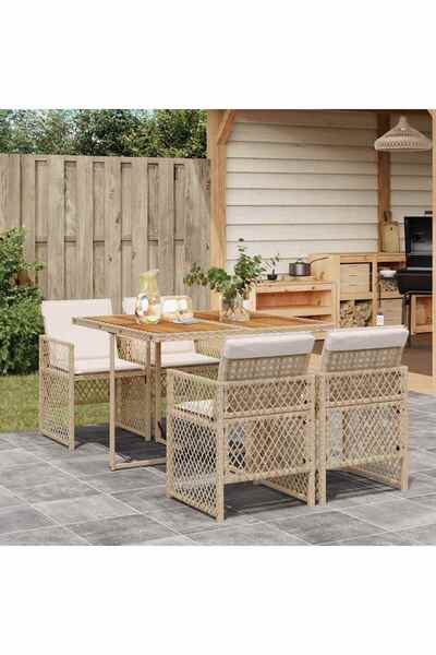vidaxl Garden furniture set with cushions, 5 pieces, beige, polyrattan