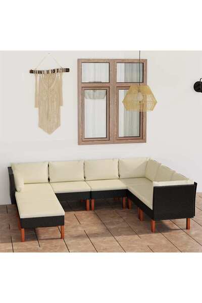 vidaxl Set mobilier de gradina cu perne, 8 piese, negru, poliratan