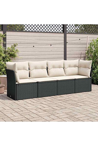 vidaxl Garden furniture set with cushions, 4 pieces, black, polyrattan