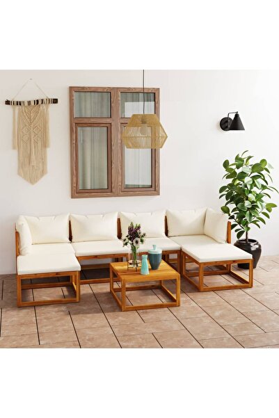 vidaxl Set mobilier de gradina cu perne crem, 7 piese, lemn de acacia