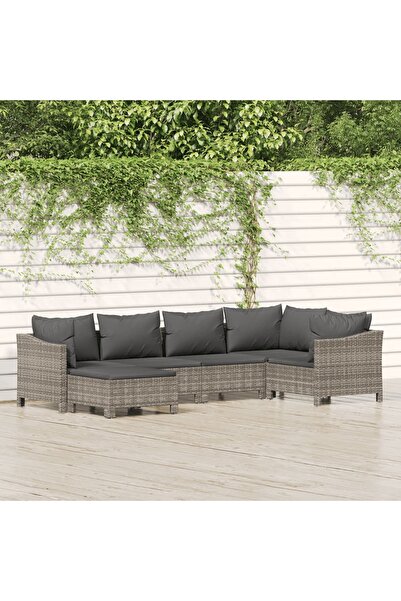 Concept Set mobilier de grădină cu perne, 6 piese, gri, poliratan