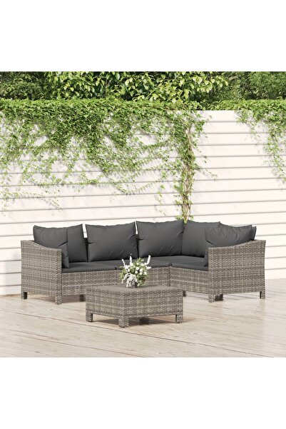 Concept Set mobilier de grădină cu perne, 5 piese, gri, poliratan