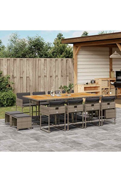 vidaxl Set mobilier de gradina cu perne, 13 piese, gri, poliratan