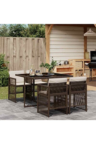 vidaxl 5-piece garden furniture set with cushions, brown, polyrattan