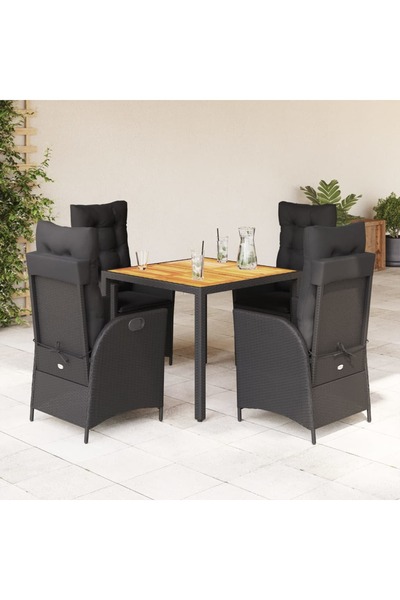 vidaxl Set mobilier de gradina cu perne, 5 piese, negru, poliratan