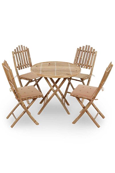 vidaxl Set mobilier de exterior pliabil, cu perne, 5 piese, bambus