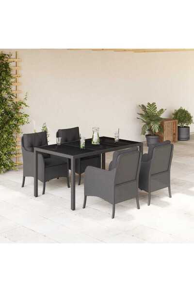 vidaxl Garden furniture set with cushions, 5 pieces, black, polyrattan