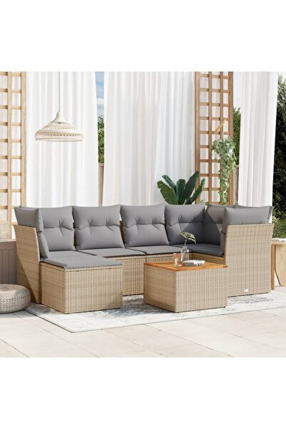 vidaxl Set canapele de gradina, 7 piese, cu perne, bej, poliratan