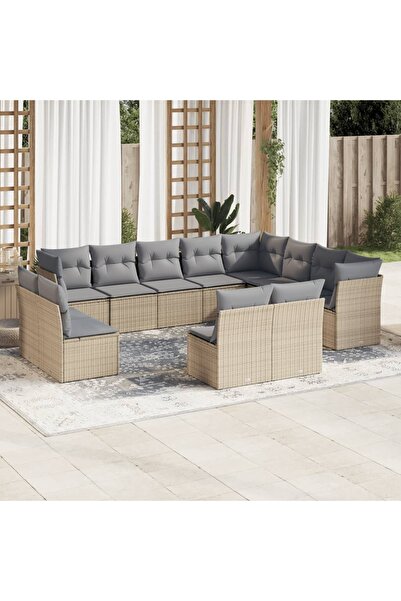 vidaxl Set canapele de gradina cu perne, 12 piese, bej, poliratan