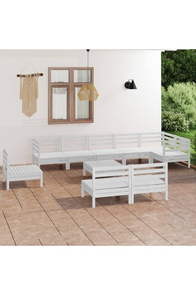 vidaxl Set mobilier de gradina, 10 piese, alb, lemn masiv de pin