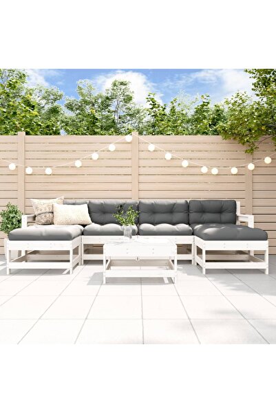 vidaxl Set mobilier de gradina, 7 piese, alb, lemn masiv de pin