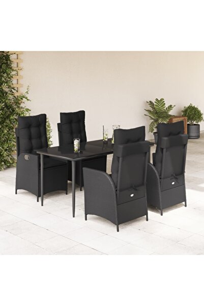 vidaxl Garden furniture set with cushions, 5 pieces, black, polyrattan