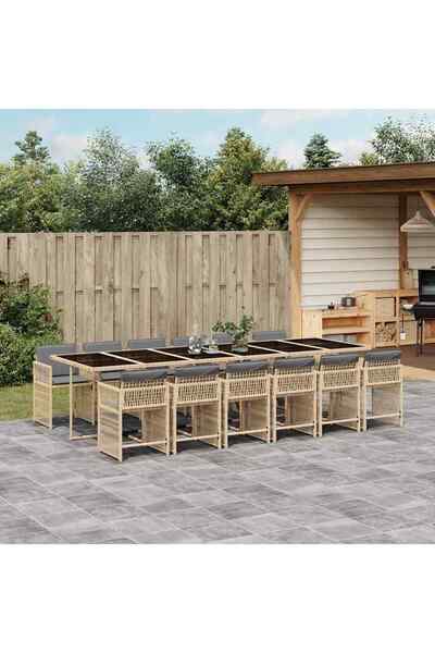 vidaxl Set mobilier gradina cu perne, 13 piese, bej combinat poliratan