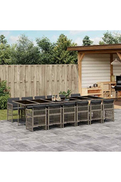 vidaxl Set mobilier de gradina cu perne, 13 piese, gri, poliratan
