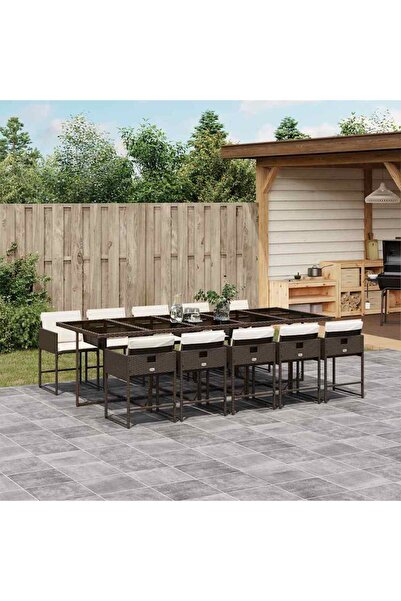 vidaxl Set mobilier de gradina cu perne, 11 piese, maro, poliratan