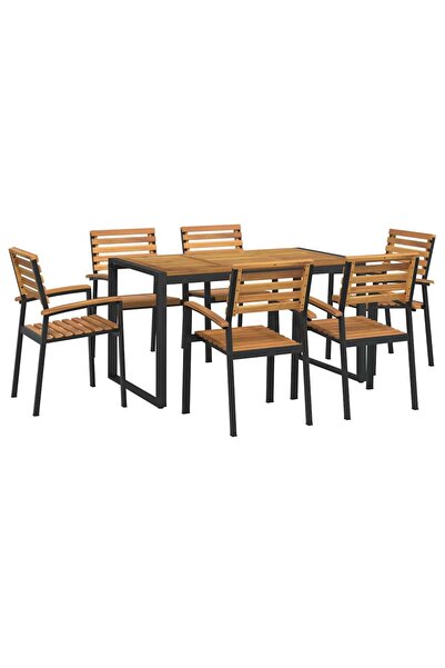 Concept Set mobilier de grădină, 7 piese, lemn masiv de acacia și metal