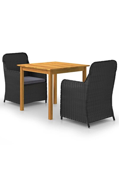 vidaxl Set mobilier de gradina, 3 piese, negru