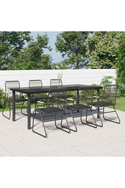 vidaxl Set mobilier de gradina, 7 piese, negru, ratan PVC