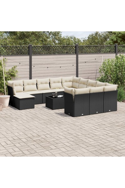 vidaxl Set mobilier de gradina cu perne, 13 piese, negru, poliratan