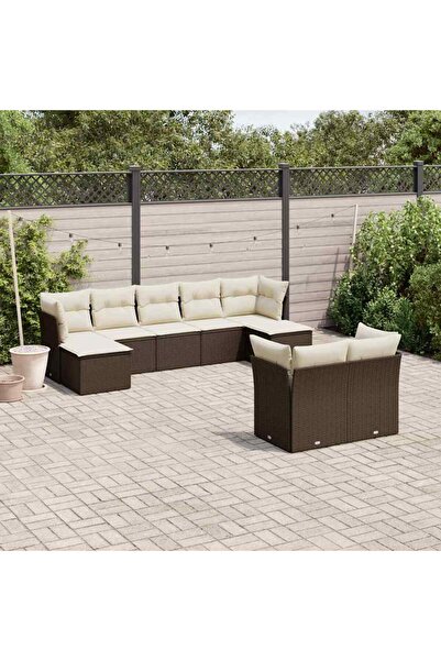 vidaxl Garden sofa set with cushions, 9 pieces, brown, polyrattan