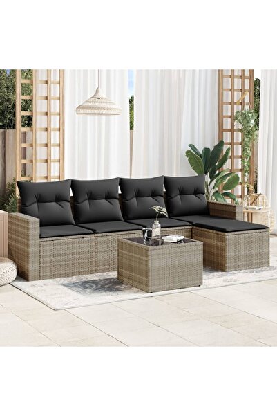 vidaxl Set canapele de gradina cu perne, 6 piese gri deschis poliratan