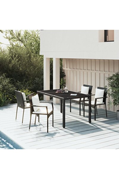 vidaxl Set mobilier de gradina cu perne, 5 piese, negru, poliratan