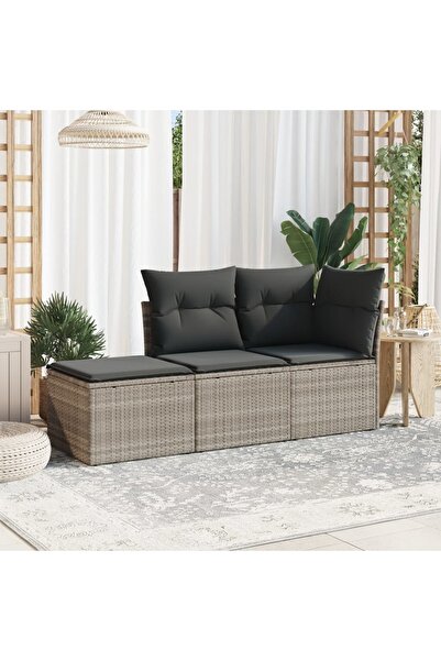 vidaxl Garden sofa set with cushions, 3 pieces, light grey, polyrattan