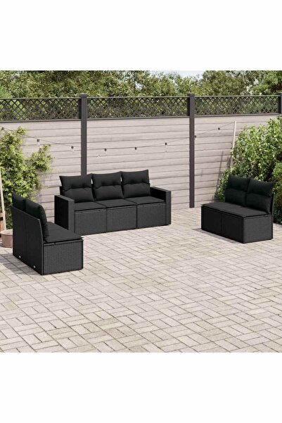 vidaxl Set canapele de gradina cu perne, 7 piese, negru, poliratan