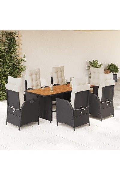 vidaxl Set mobilier de gradina cu perne, 7 piese, negru, poliratan
