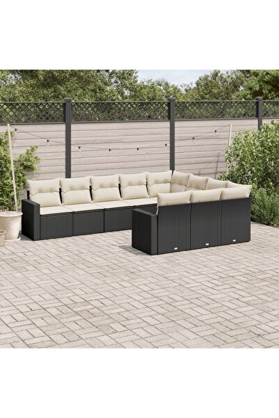 vidaxl Set canapele de gradina cu perne, 10 piese, negru, poliratan