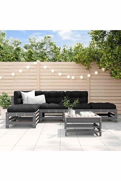 vidaxl Set mobilier relaxare gradina&perne 6 piese gri lemn masiv pin