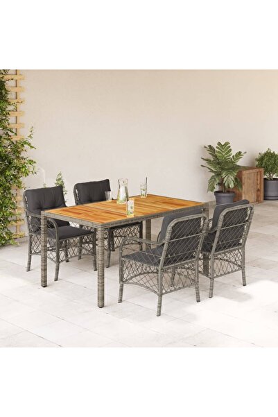 vidaxl Set mobilier de gradina cu perne, 5 piese, gri, poliratan