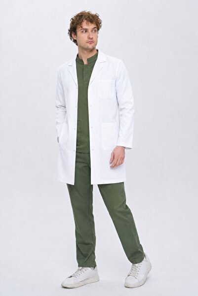 DENİZ MEDİKAL GİYİM Erkek-Beyaz Doktor-Laboratuvar Önlüğü Klasik Yaka Uzun Ko...
