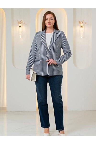 FUERTE XL Plus Size Striped Seersucker Fabric Blazer Jacket