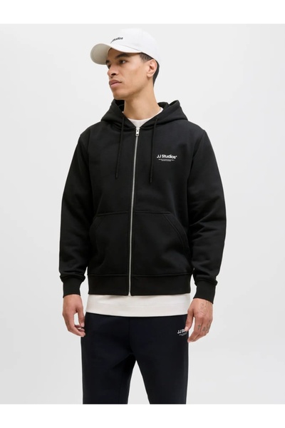 Jack & Jones Men's Zip-Up Hoodie, Soho, Relaxed Fit, Black