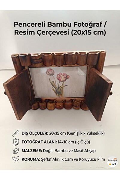DİĞER1111 Tasarım Pencereli Doğal Bambu Fotoğraf Çerçevesi - 20x15 cm Rustik ...