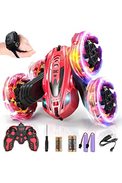 YESMAX Red RC Car - 2.4GHz Gesture Sensing RC Stunt Car, Double-Sided 360° Ro...