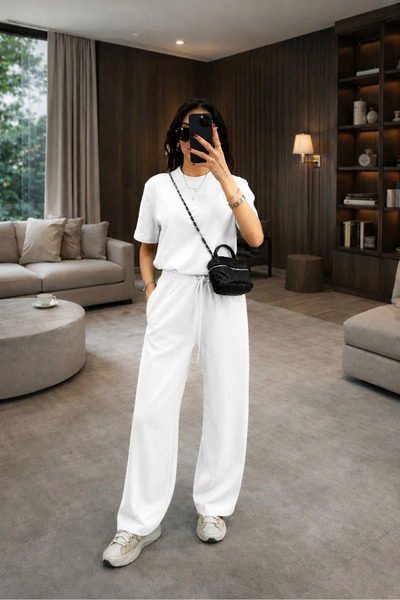 BARLİZ Women's Comfortable Summer Short Sleeve Two-Piece Top and Bottom Set