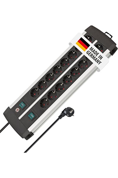 Brennenstuhl Premium-Alu-Line, Güç Şeridi 16 Soketli-2 Anahtarlı-3 Metre Priz