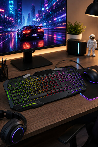 CROW'S TECH Oyuncu Klavye RGB Işıklı Mekanik Hisli Gaming Klavye Sessiz Tuşlu USB Oyuncu Klavyesi 104 Tuş