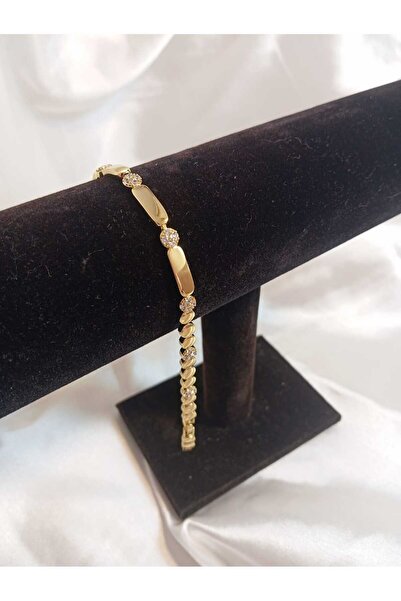 inci çelik aksesuar Steel Flower Stone Detailed Bracelet