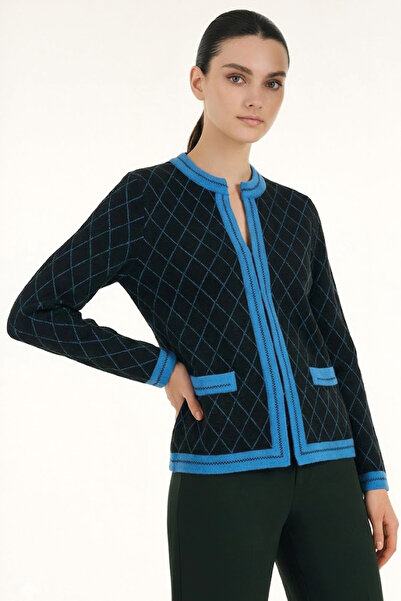Msrlassn Black Cobalt Blue Diamond Patterned Women's Jacket