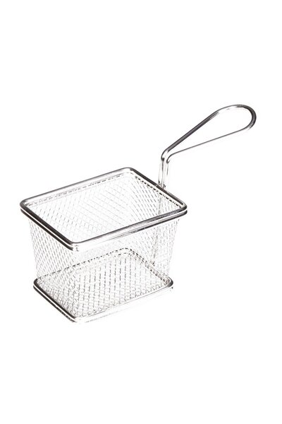 Biradlı Potato Presentation Square Single Handle Metal Serving Basket