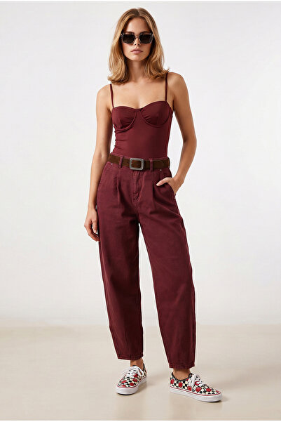 Olalook Women's Dusty Rose Side Pocket Balloon Gabardine Trousers Pnt-19000409
