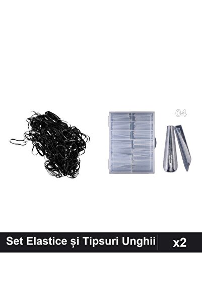 Makeup Set 2 Accesorii Unghii - Elastice Păr Silicon Negre și Tipsuri Reutili...