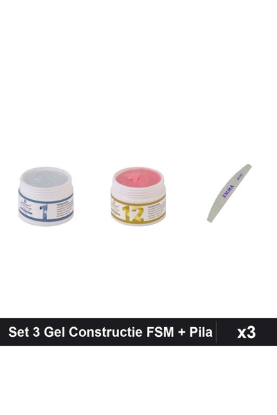 Makeup Set 3 Gel Constructie UV LED FSM 15g Transparent + Pila EMMA 100/120, ...