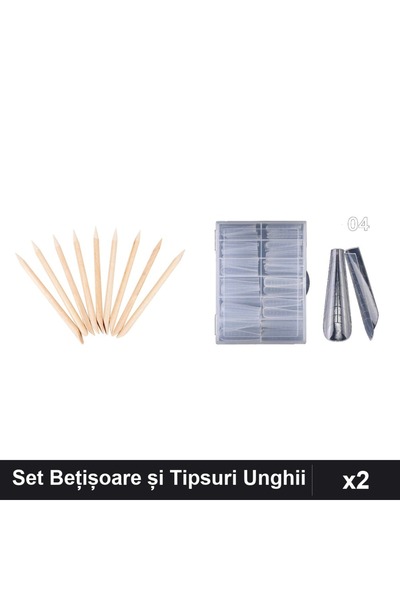 Makeup Set 2 Îngrijire Unghii, 10 Bețișoare Portocal + 120 Tipsuri Reutilizab...