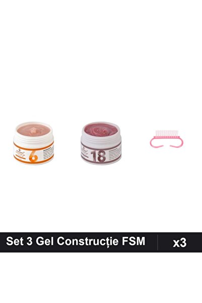 Makeup Set 3 Gel Construcție UV LED FSM 15g, Nuante 06 18, Perie Praf Roz, Ma...