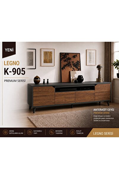VM VERTEX MOBİLYA Legno Premium 180cm Konsol Ceviz-Antrasit