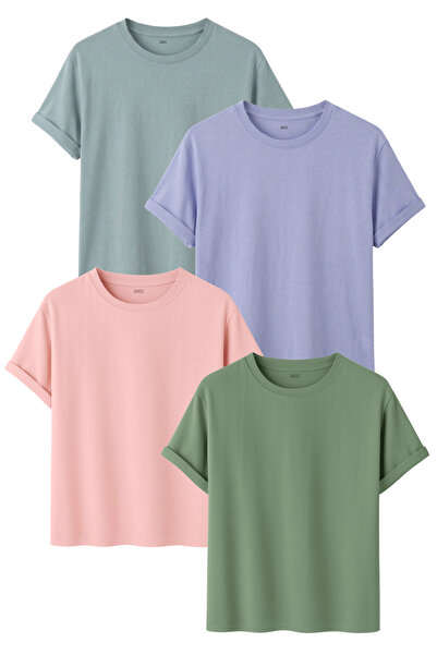 DK DAKSEL Men's 4-Piece Basic T-Shirt Pack Mint Blue Powder Color Relaxed Fit...